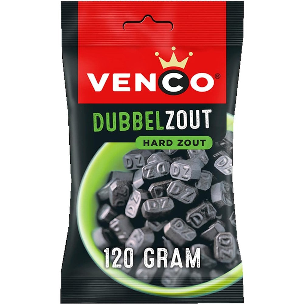 Venco Double Salt Licorice 120g bag front view showing authentic Dutch packaging.