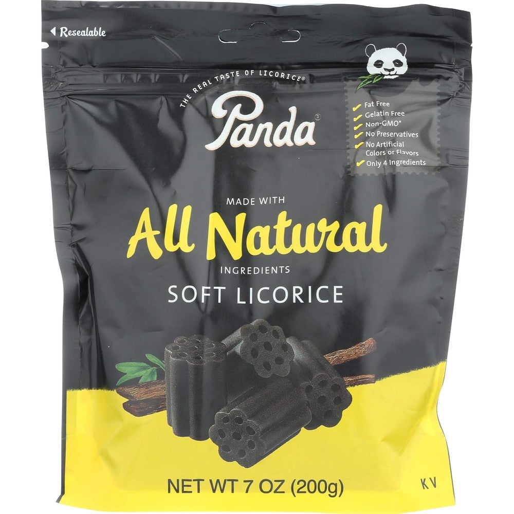 Panda All Natural Soft Black Licorice Candy Chews Plant Based Gelatin Free Vegetarian Friendly Vegan Snack Seven Ounce Bag