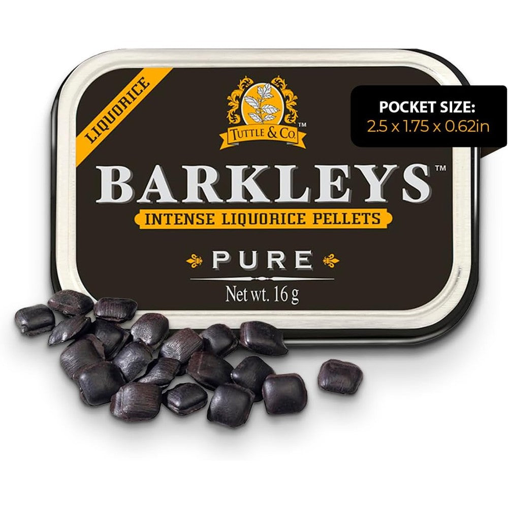 Barkleys Black Licorice Candy Intense Pellets classic metal tin front view