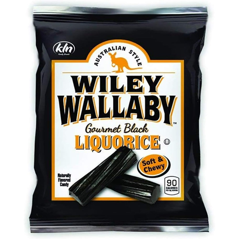 Wiley Wallaby Australian Style Gourmet Black Licorice five ounce pack front view