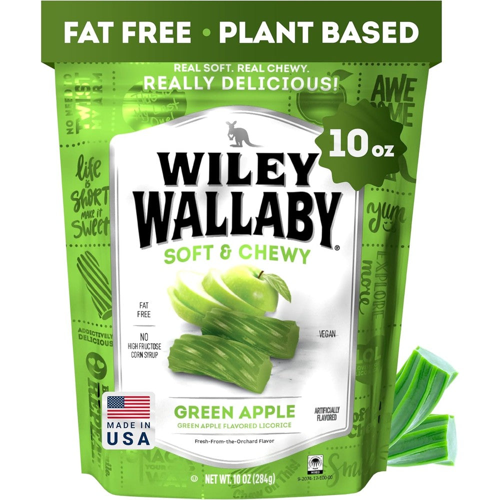Wiley Wallaby Green Apple Licorice 10 Ounce packaging front view