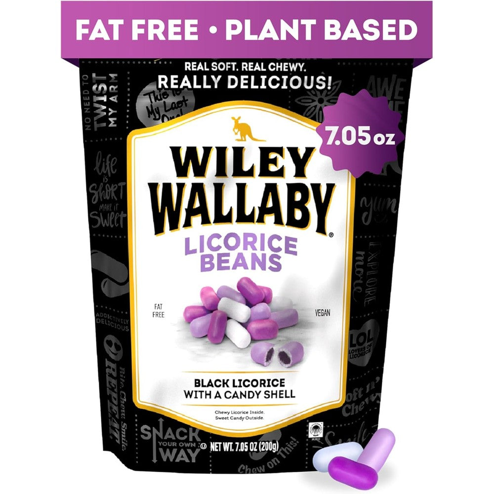 Wiley Wallaby Classic Black Gourmet Licorice Beans front package view