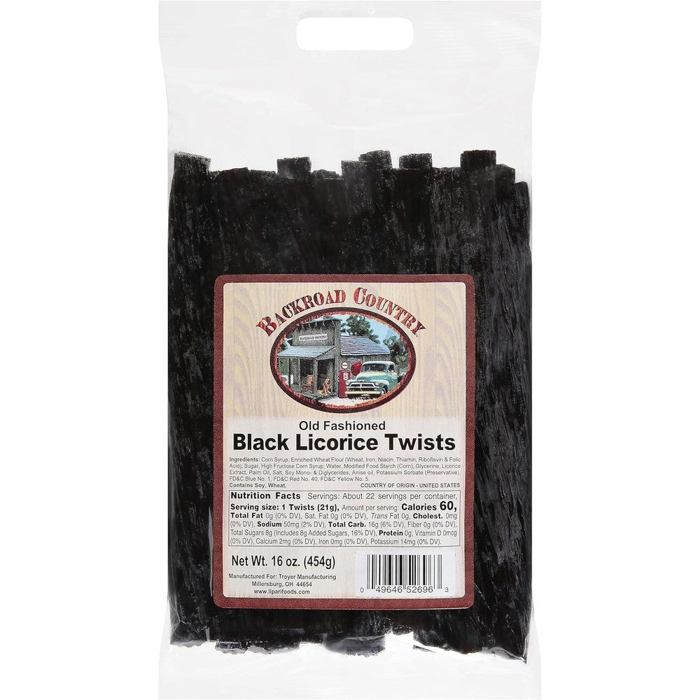 Backroad Country Old Fashioned Classic Black Licorice Twists package front view.