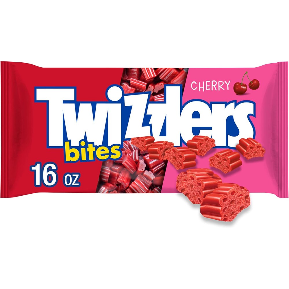 TWIZZLERS Bites Cherry Flavored Licorice Candy front view of sixteen ounce bag