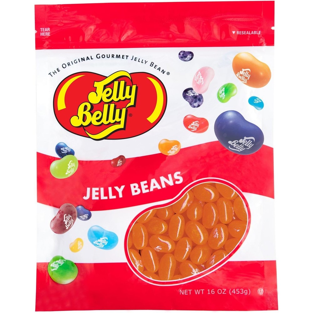 Jelly Belly Sunkist Orange Gourmet Jelly Beans Authentic USA Imported Candy For Parties And Snacking One Pound Sixteen Ounces Resealable Bag