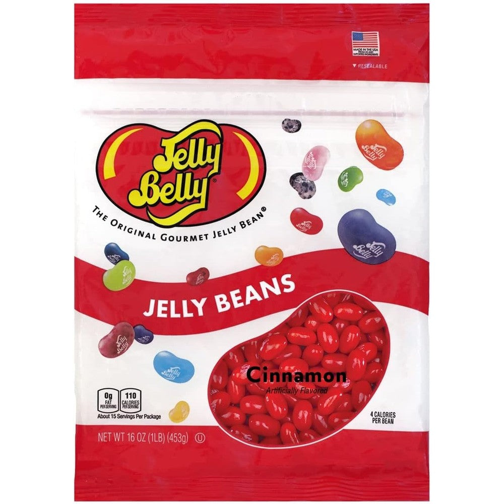 Jelly Belly Cinnamon Jelly Beans Gourmet Chewy Candy One Pound Sixteen Ounces Resealable Bag Authentic Spicy Sweet Imported Snack