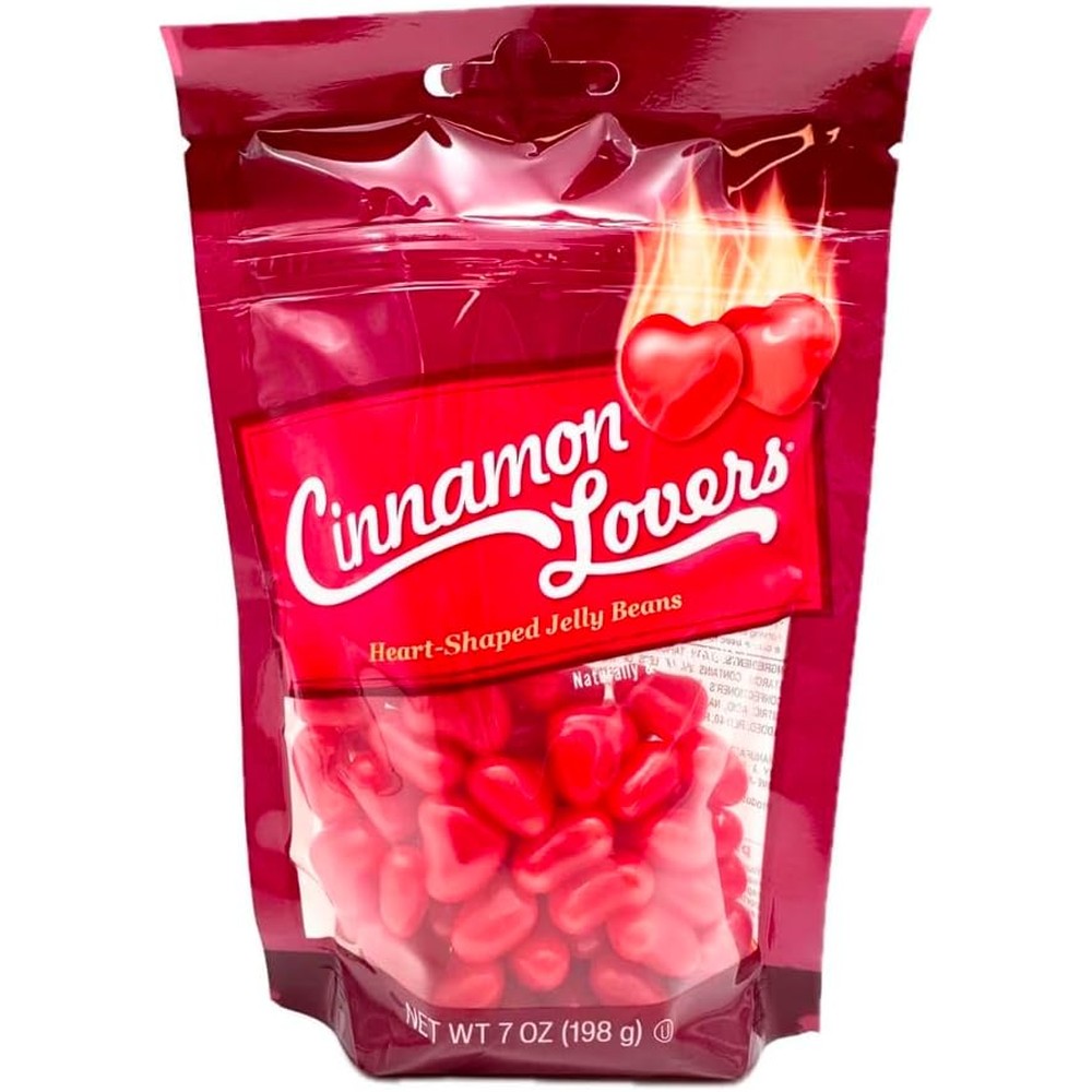 Jelly Belly Cinnamon Lovers Heart Shaped Jelly Beans 7 Ounce bag front view authentic imported gourmet candy