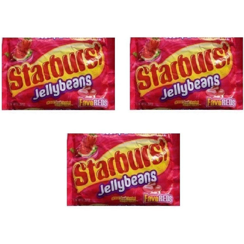 Starburst Fave Reds Jelly Beans 14 ounce bag pack of three front view authentic USA imported candy