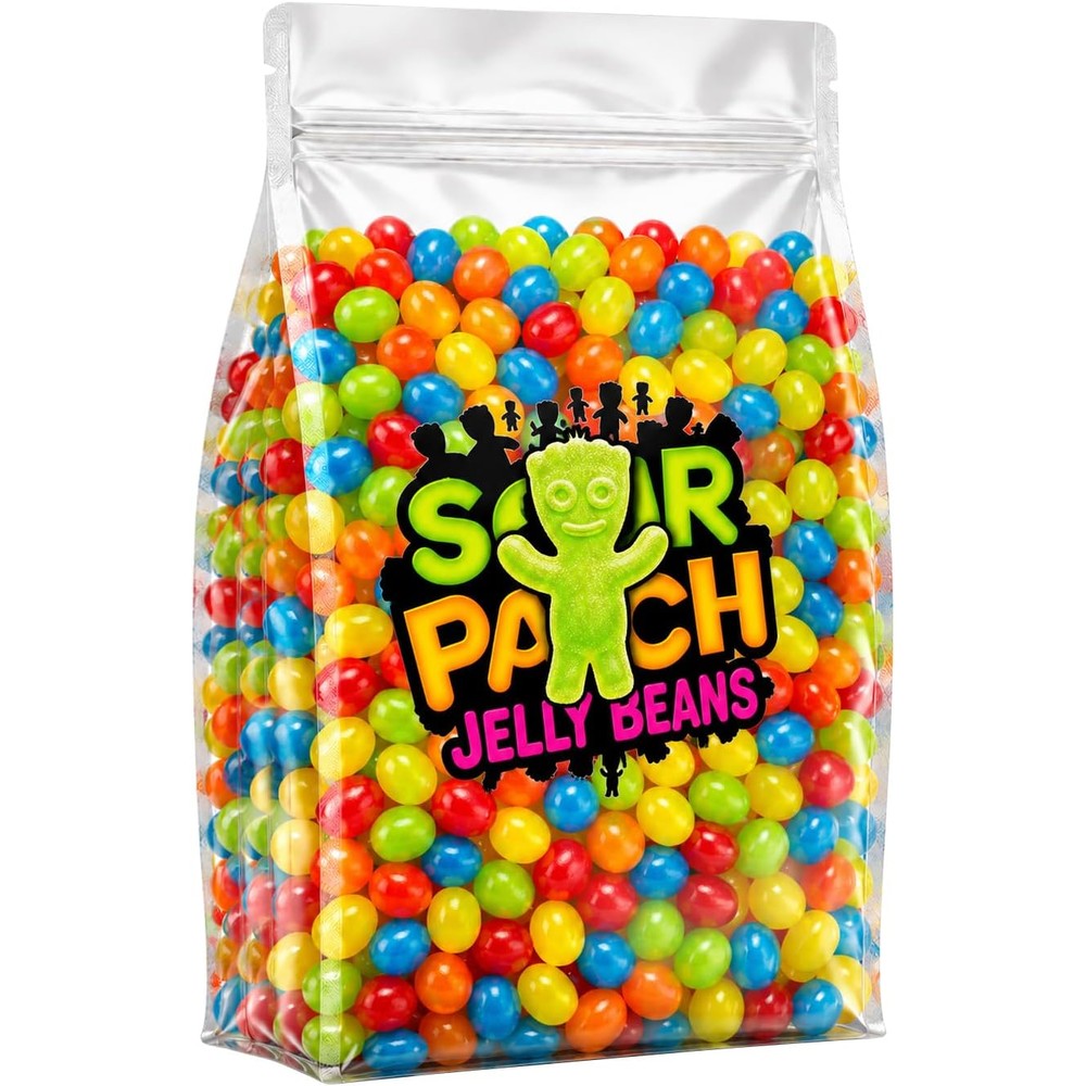 GEEOOLLAH sour jelly beans bulk candy bag front view featuring assorted fruit flavors.