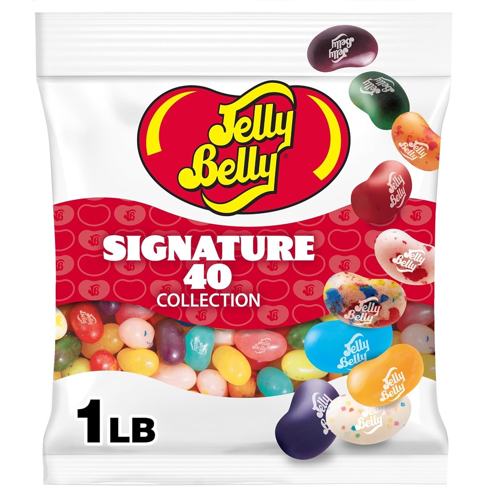 Jelly Belly Signature 40 Jelly Bean Collection front view of one pound resealable bag imported gourmet candy.