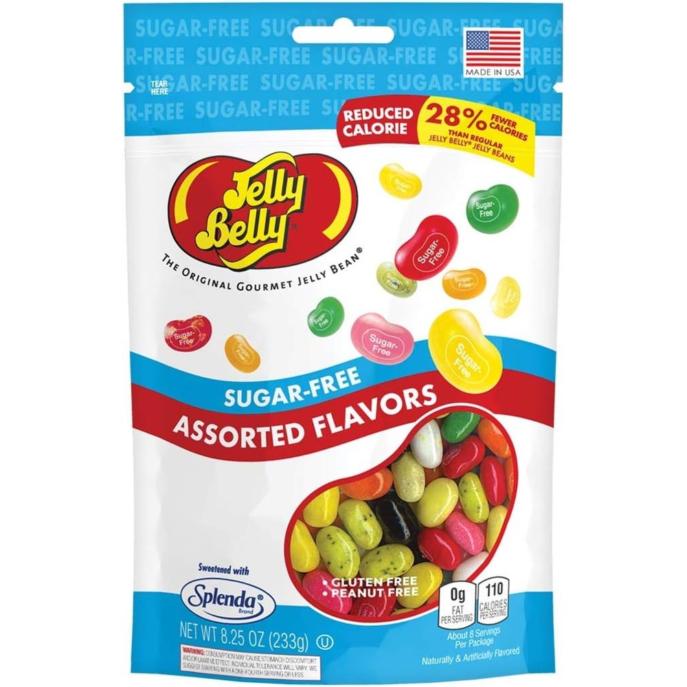 Jelly Belly sugar free jelly beans packaging front view showing assorted flavors bag
