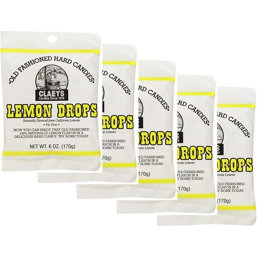 Claeys Old Fashioned Hard Candy Lemon Flavored Drops 6 Ounce Pack Of 5 Authentic USA Imported Gluten Free Naturally Flavored Hard Candies