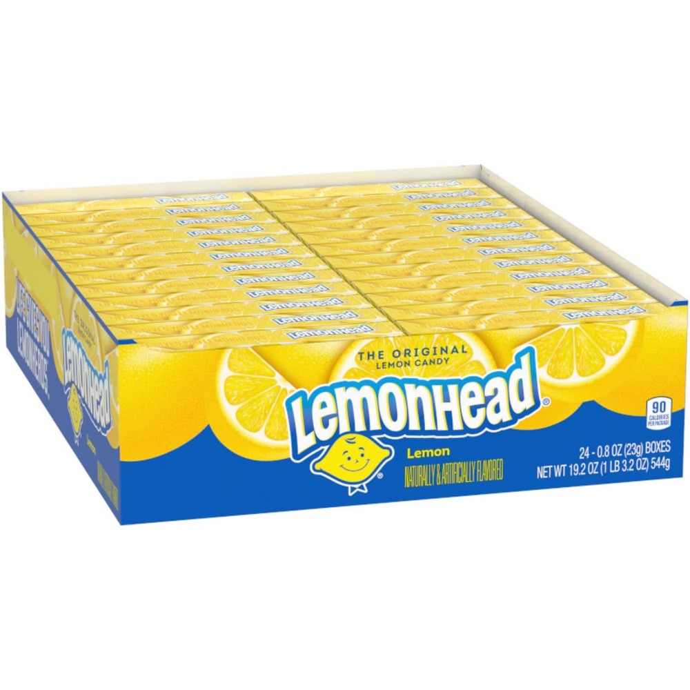 Lemonhead Hard Lemon Candy 0.8 Ounce Boxes Pack Of 24 Authentic USA Imported Treats
