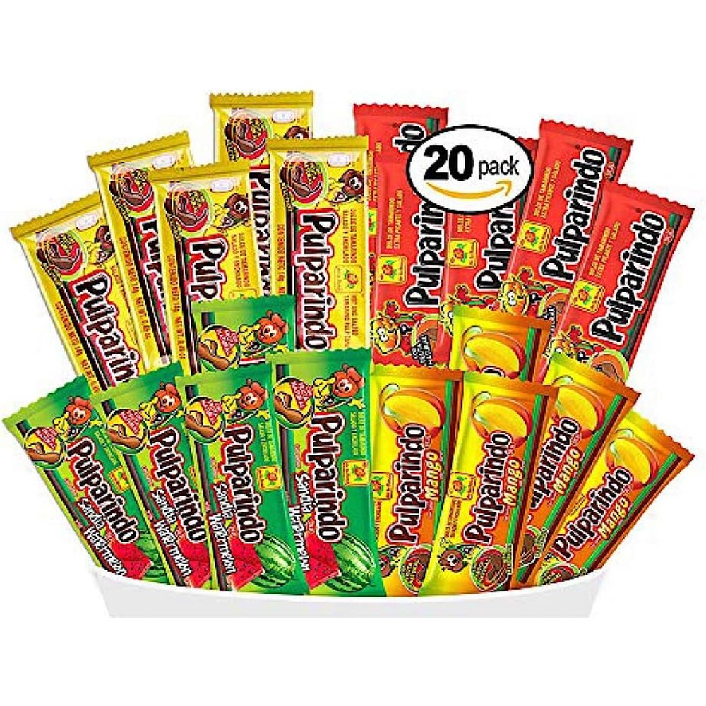 Pulparindo De La Rosa Mexican candy snack mix assortment package front view showing assorted tamarind bars.
