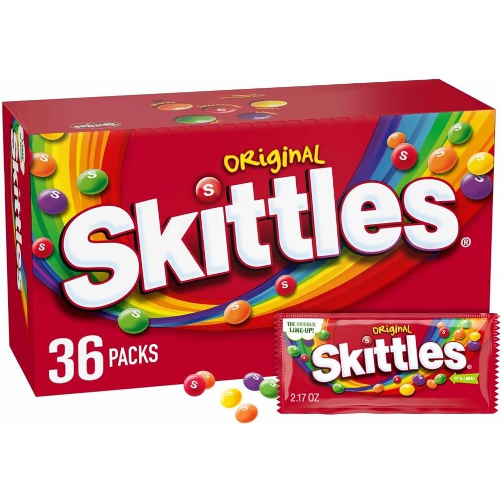Skittles Original Chewy Candy Full Size Fruit Flavored Individually Wrapped Bulk Box 2.17 Ounce 36 Count