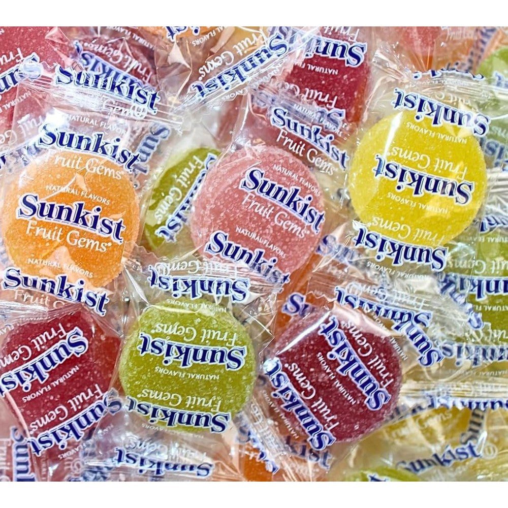 Candylish Fruit Gems Assorted Citrus Flavors twelve ounce bulk bag front view showing assorted individually wrapped chewy candies.
