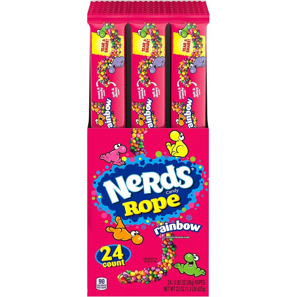 Nerds Rope Candy Rainbow Crunchy And Chewy Gummy Candy Bulk Pack 24 Count 0.92 Ounce Each