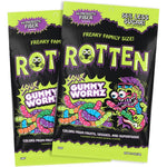 Rotten Sour Gummy Worms front view low sugar candy pack.