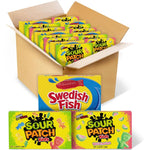 Sour Patch Kids and Swedish Fish variety pack front view showing fifteen bulk movie theater boxes.