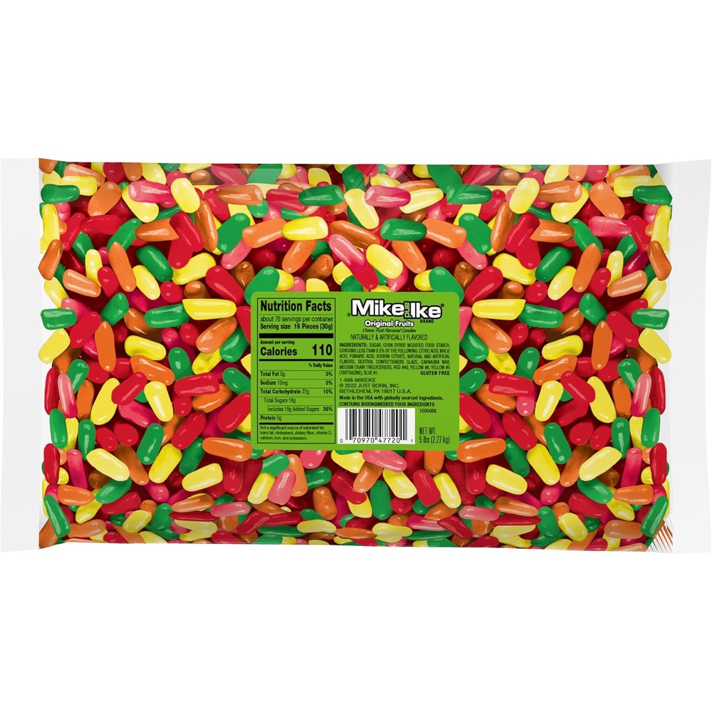 Just Born Mike and Ike Original Flavors Chewy Assorted Fruit Flavored Candies Bulk 5 Pound Bag
