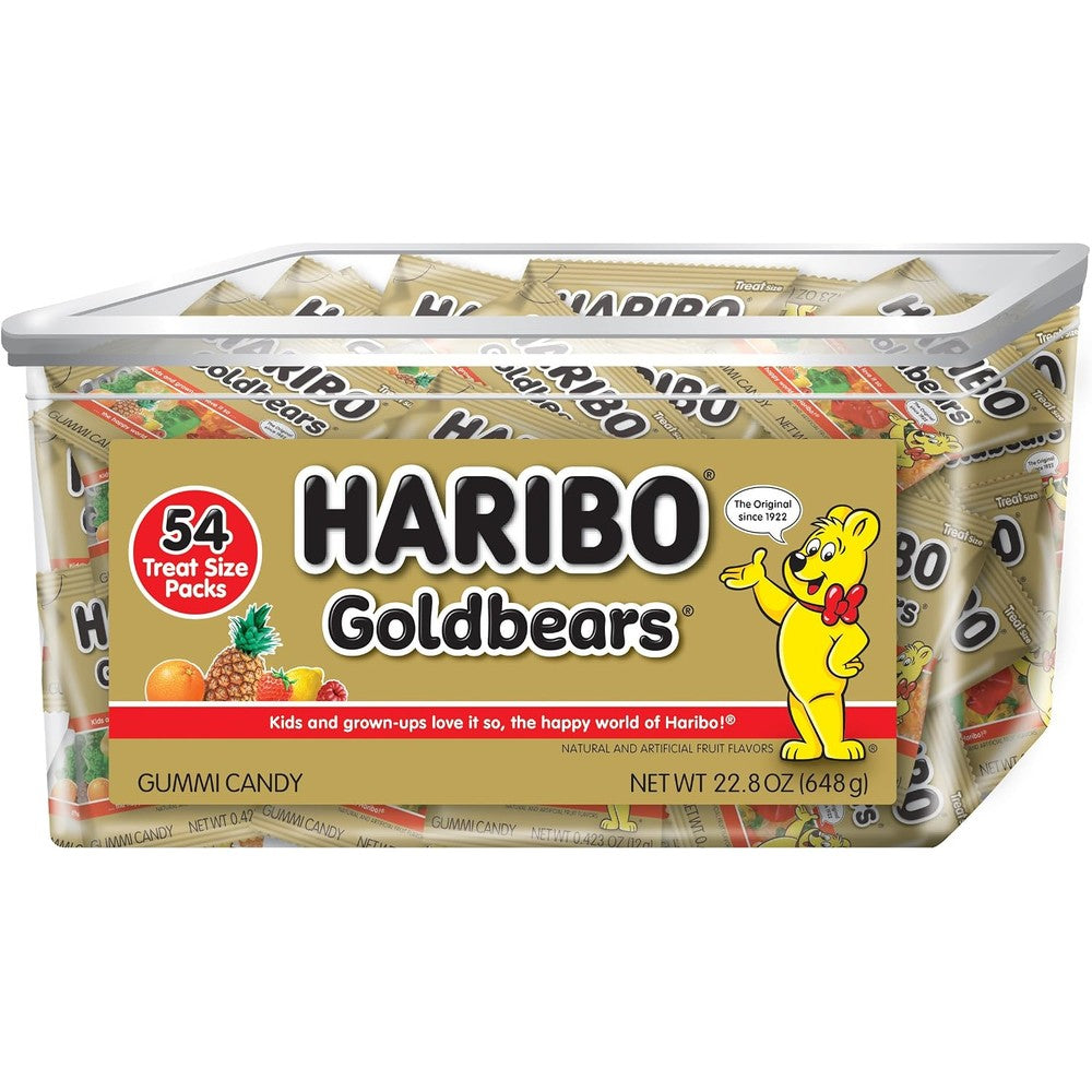 HARIBO Goldbears Gummi Candy Assorted Fruit Flavors Twenty Two Point Eight Ounce Tub Fifty Four Pack