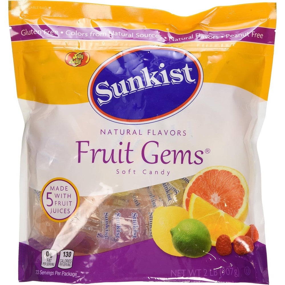 Jelly Belly Sunkist Individually Wrapped Fruit Gems Soft Candy Two Pound Pouch