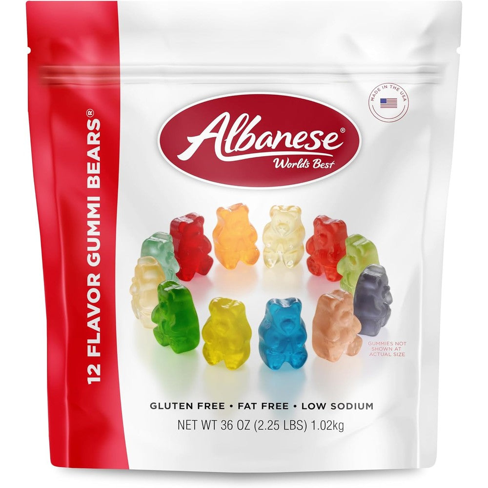 Albanese World's Best 12 Flavor Gummi Bears Soft And Chewy Fruity Candy Snacks Family Share Bag 36 Ounce
