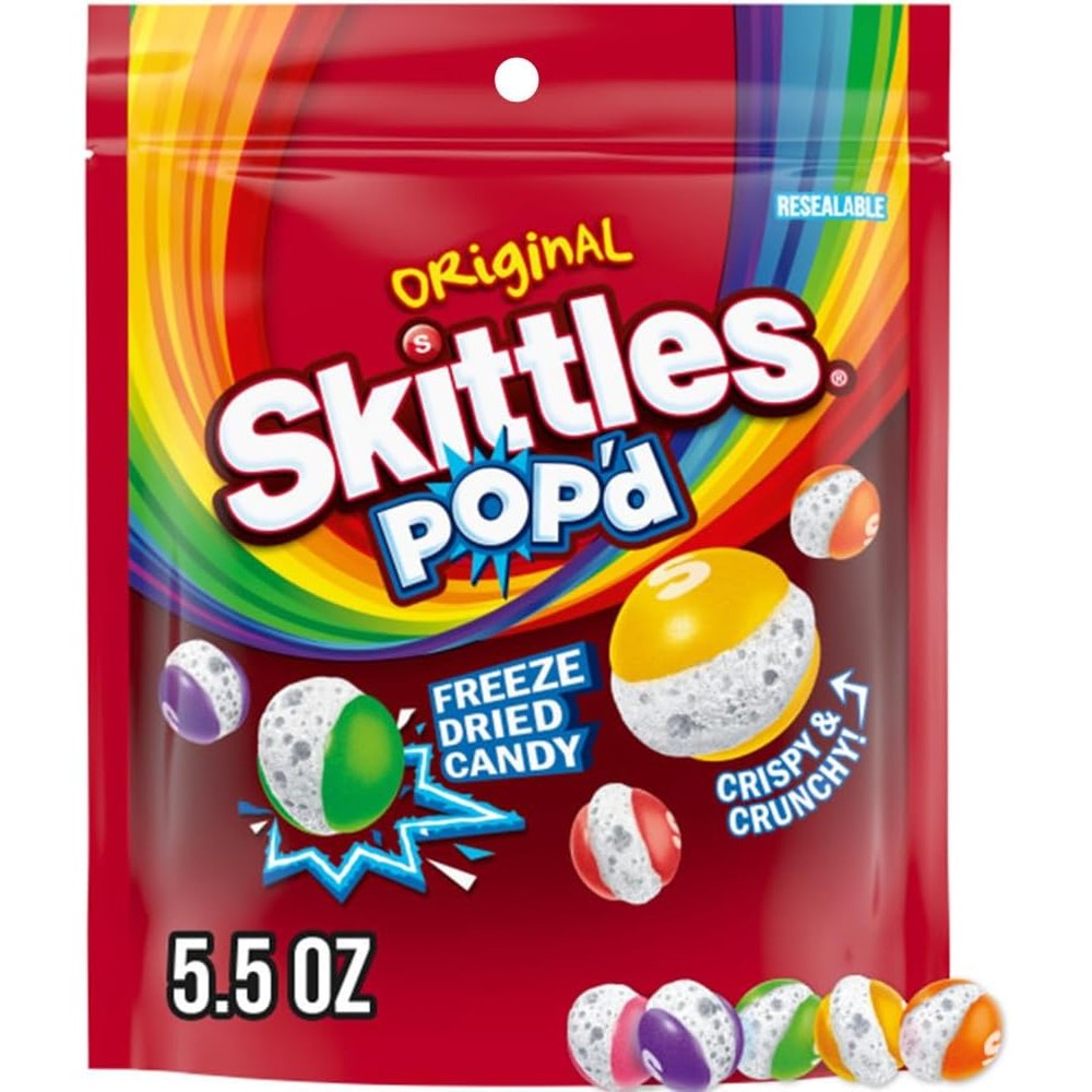 Skittles POPd Originals Freeze Dried Candy 5.5 Ounce front view package