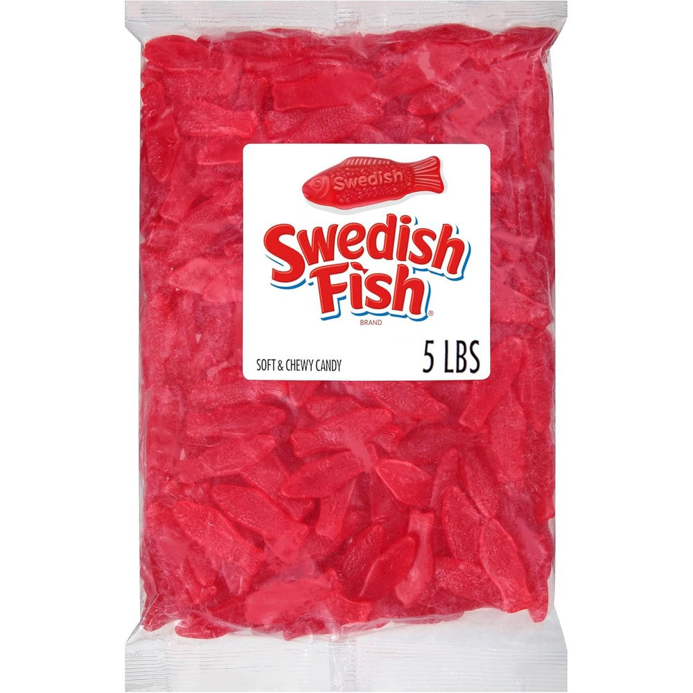 Swedish Fish Soft And Chewy Gummy Candy Original Red Fish Shaped Vegetarian Fat Free Bulk Holiday Party Movie Night Candy Five Pound Bag