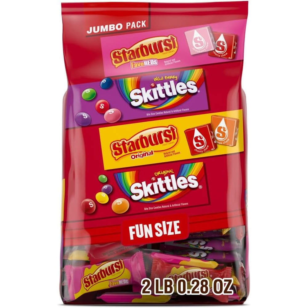 Wrigley's Skittles and Starburst variety pack front view showing bulk bag