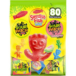 Sour Patch Kids and Swedish Fish variety pack front view showing eighty treat snack bags