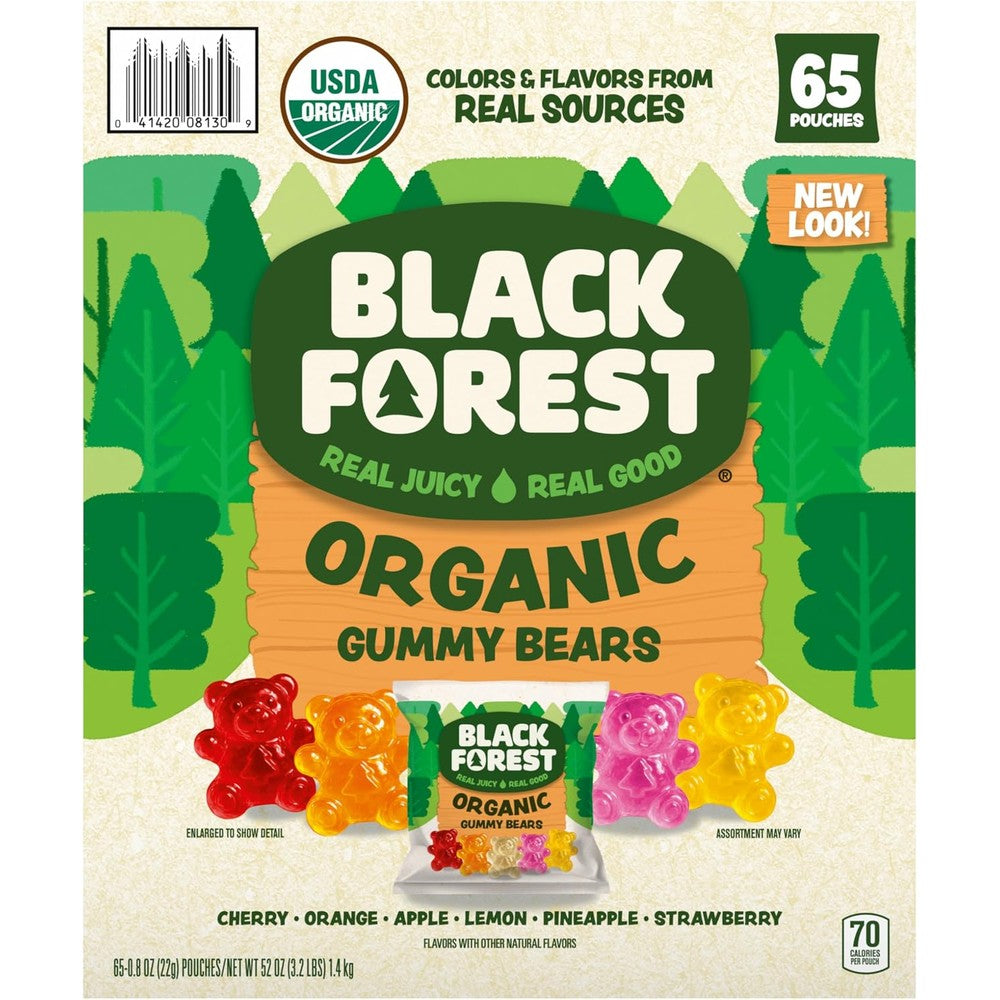 Black Forest USDA Certified Organic Gummy Bears Made With Real Fruit Juice Sixty Five Pouches Zero Point Eight Ounce Each