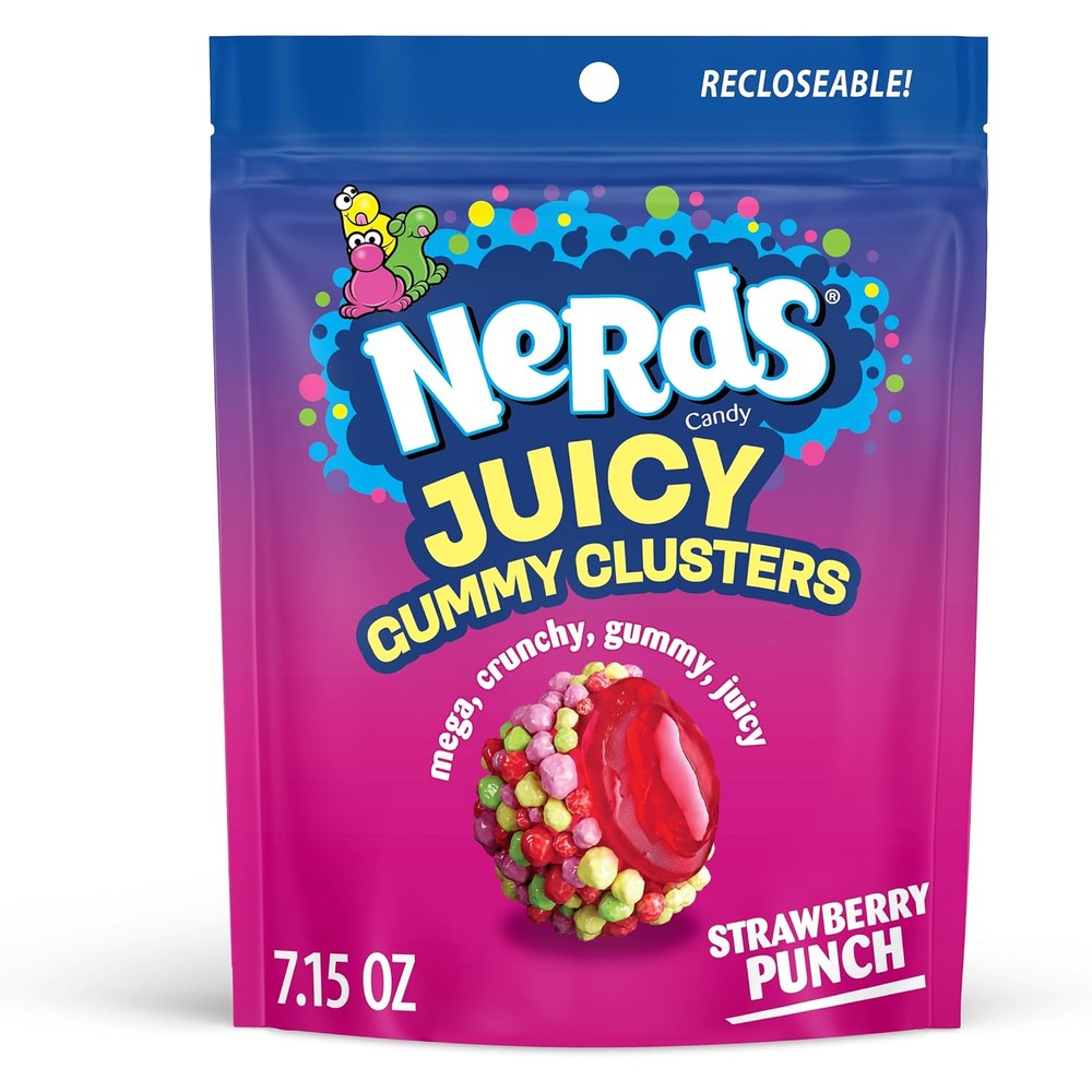 Nerds Juicy Gummy Clusters Strawberry Punch candy front view packaging