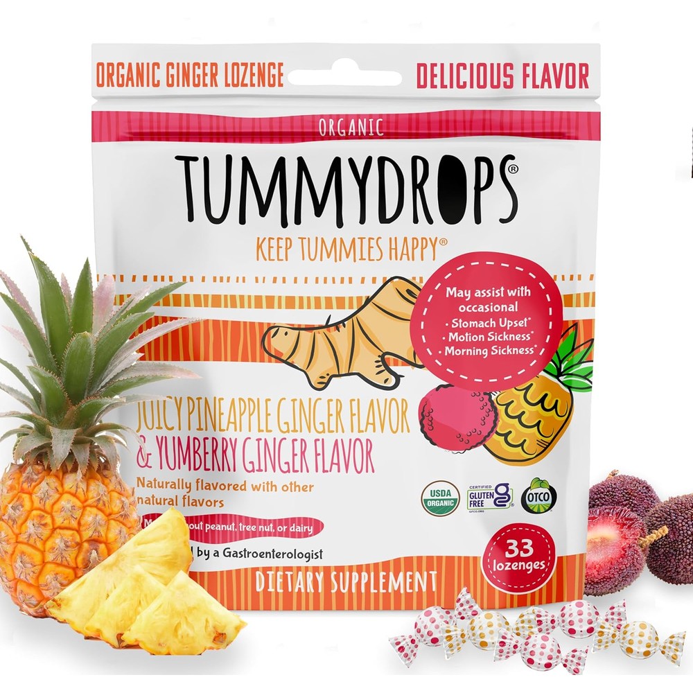 Tummydrops Organic Tropical Ginger Variety Pack front view packaging for natural nausea relief
