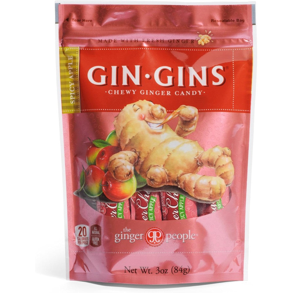 The Ginger People Gin Gins Spicy Apple Chewy Ginger Candy Individually Wrapped Gluten Free Vegan Digestive Support Treats 3 Ounce