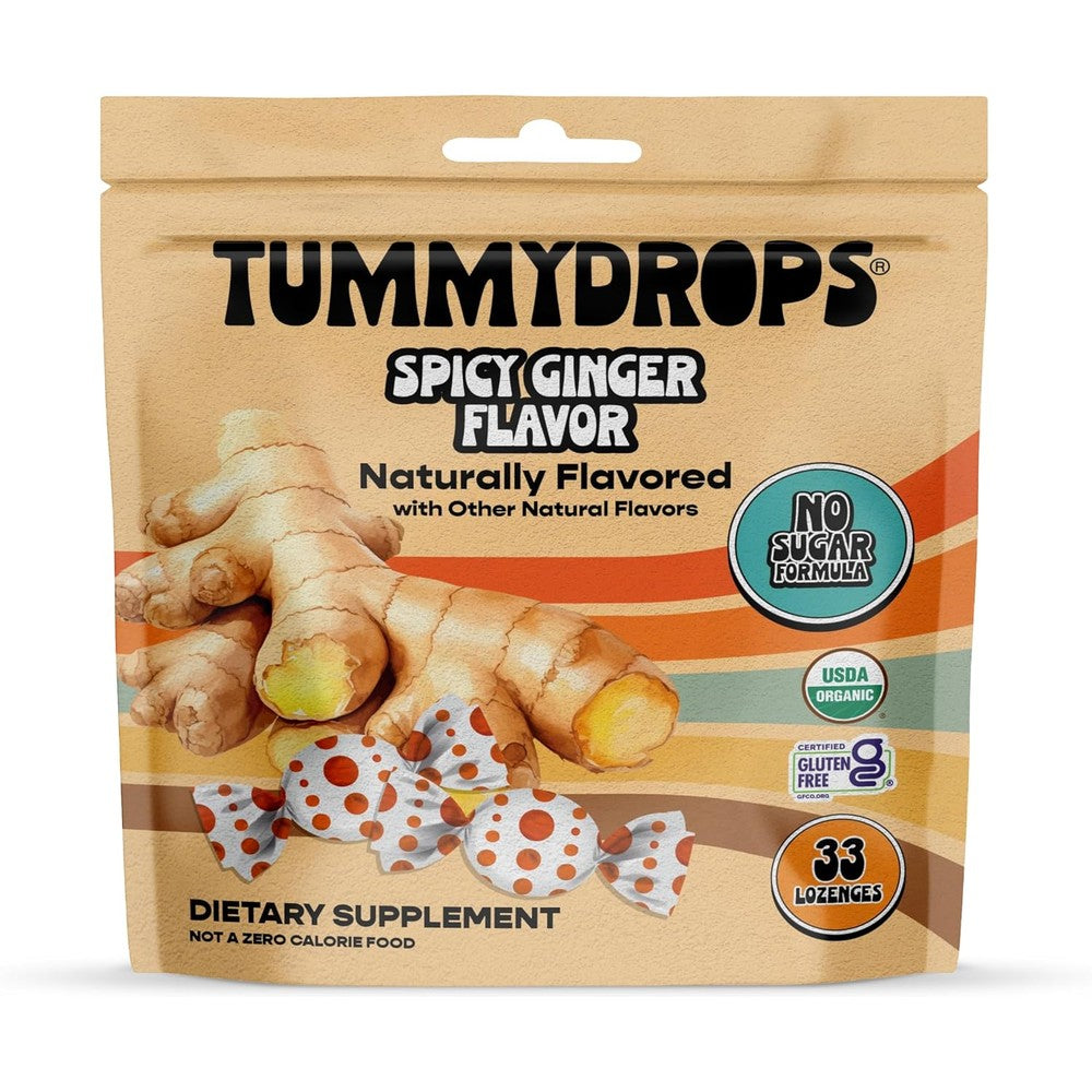 Tummydrops No Sugar Spicy Ginger Lozenges front view packaging