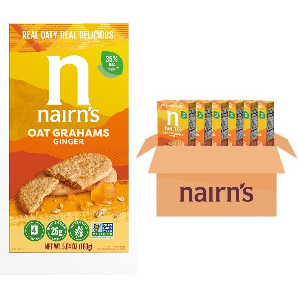 Nairn's Gluten Free Stem Ginger Oat Grahams Wholesome Healthy Celiac Safe Biscuit Snacks 5.64 Ounce Pack Of 6