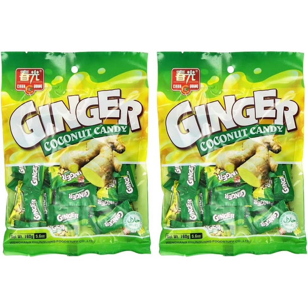 Chun Guang Ginger Coconut Candy two pack front view authentic imported sweet and spicy toffee snacks
