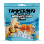 Tummydrops Butterscotch Ginger Lozenges front view of the 33 count resealable pouch for natural nausea relief.
