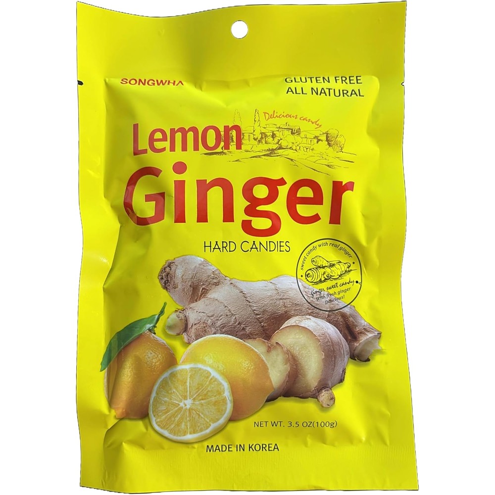 Songwha Lemon Ginger Hard Candies All Natural Gluten Free Ginger Drops 3.5 Ounce Pack Of 3