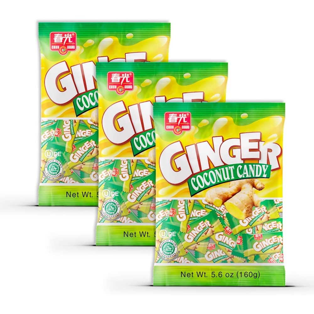 Chun Guang Ginger Coconut Candy Tropical Fusion Hard Candy Pack Of 3 Bags 5.6 Ounce Each