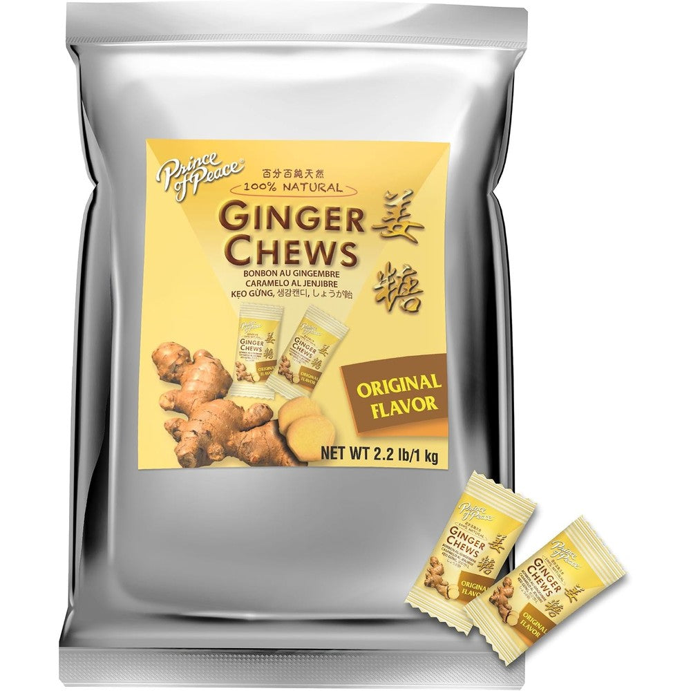 Prince Of Peace 100% Natural Original Ginger Candy Chews For Nausea And Digestion Gluten Free Vegan Bulk Bag 2.2 Pounds 1 Kilogram