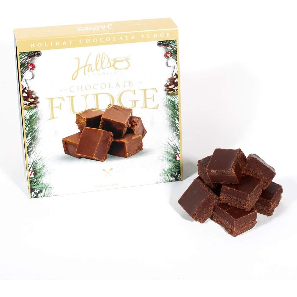 Hall's Candies Winter Wonderland Chocolate Fudge Holiday Gift Box Authentic Smooth And Creamy Original Recipe Gourmet Chocolates 16 Ounces