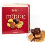 Halls Candies Fundraising Custom Gourmet Fudge Sampler Box front view showcasing authentic American confectionery texture.