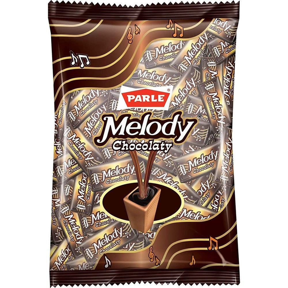 Parle Melody Chocolate Toffee Pouch Dual Layered Caramel Candy With Rich Chocolate Filling Vegetarian Ingredients 195 Grams Pack