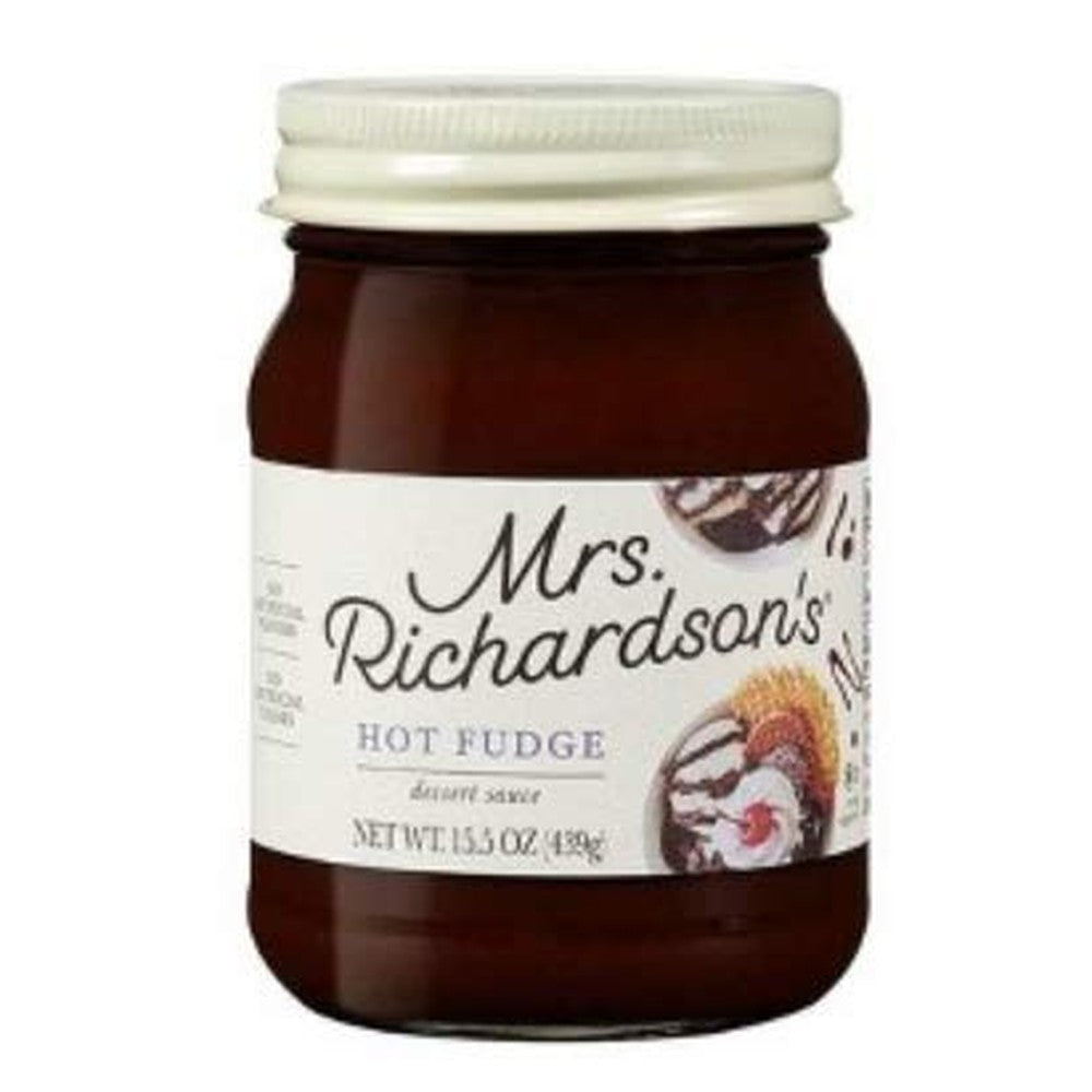 Mrs. Richardson's Premium Hot Fudge Dessert Sauce Topping For Ice Cream And Brownies Sixteen Ounce Jar
