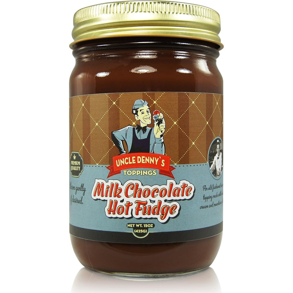Pioneer Valley Uncle Denny's Old Fashioned Milk Chocolate Hot Fudge Gourmet Ice Cream Topping Dessert Sauce For Premium Sundaes 15 Ounce