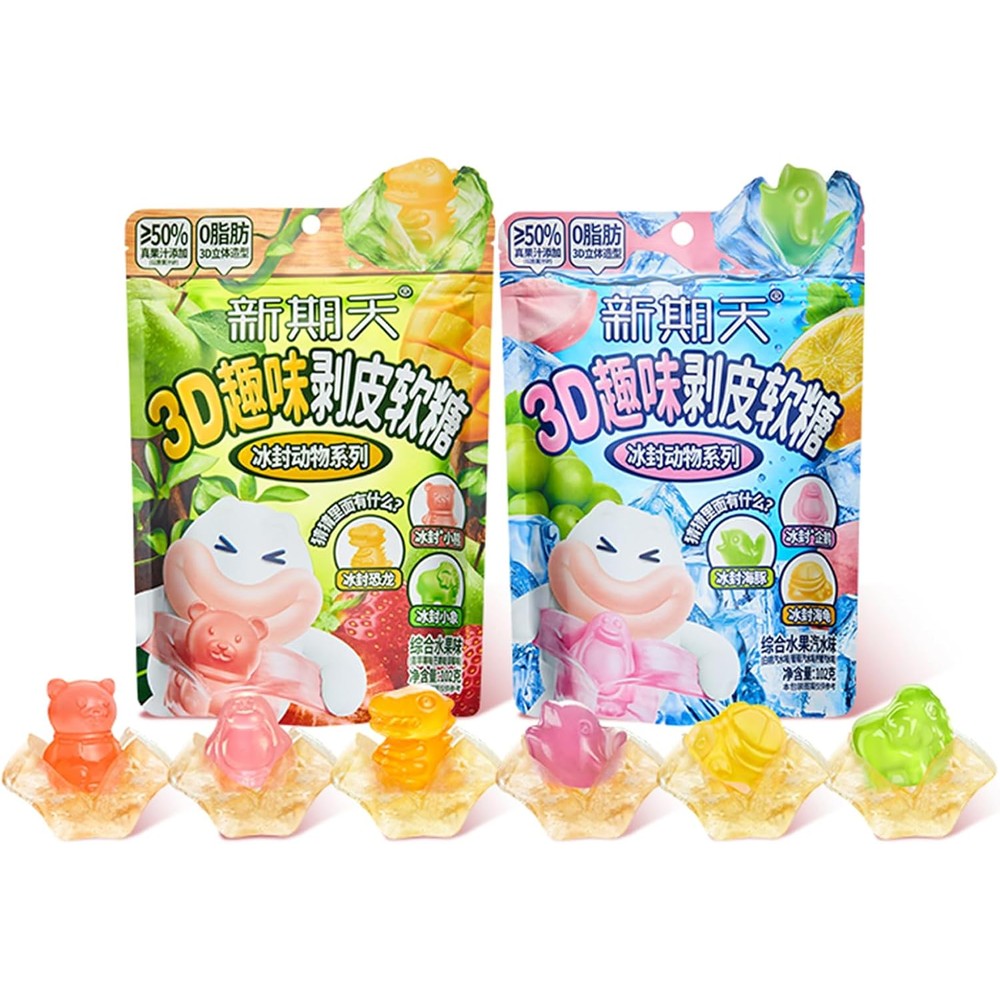 Noble Createaprototype Fruit Peelable Candy front view showing two bags of mixed fruit gummies.
