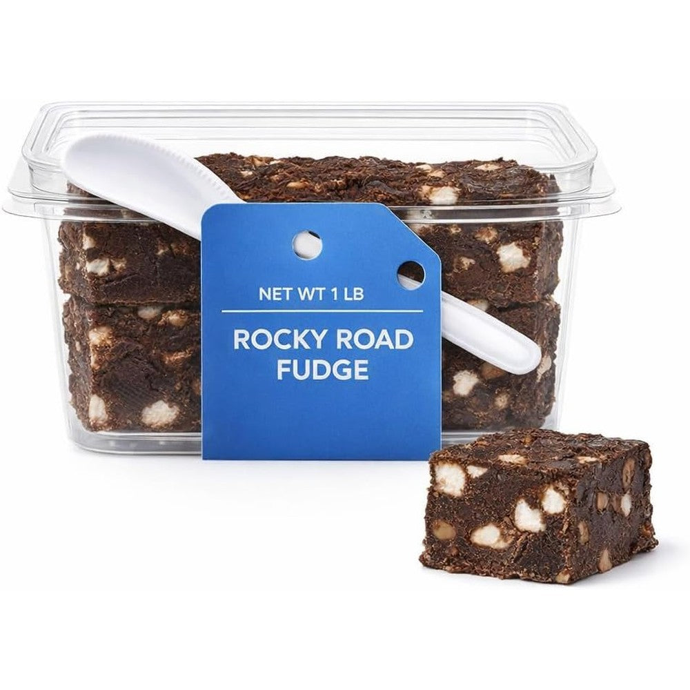 Hall's Candies Rocky Road Fudge 1 Pound container front view