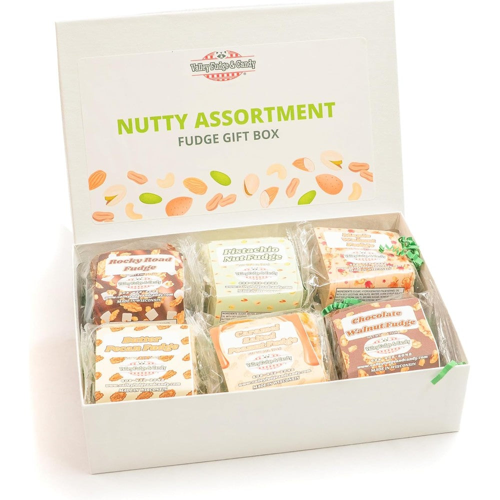 Valley Fudge And Candy Nutty Assorted Gift Box Fresh Artisan Fudge Made With Real Butter Four Ounce Six Pieces One And A Half Pounds